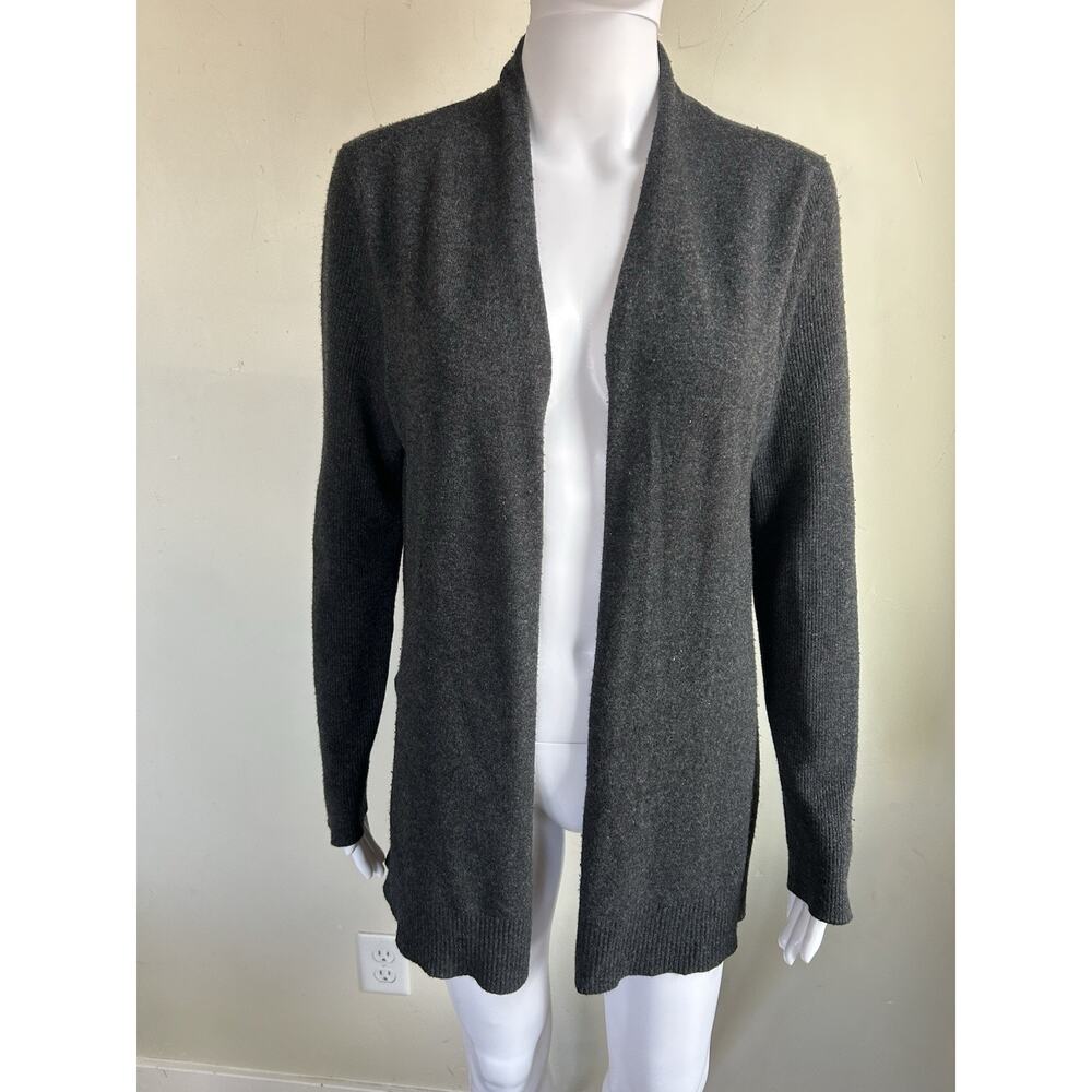 Max Studio 100% Cashmere Long Cardigan Womens M Gray Open Front Minimalist - Picture 1 of 12